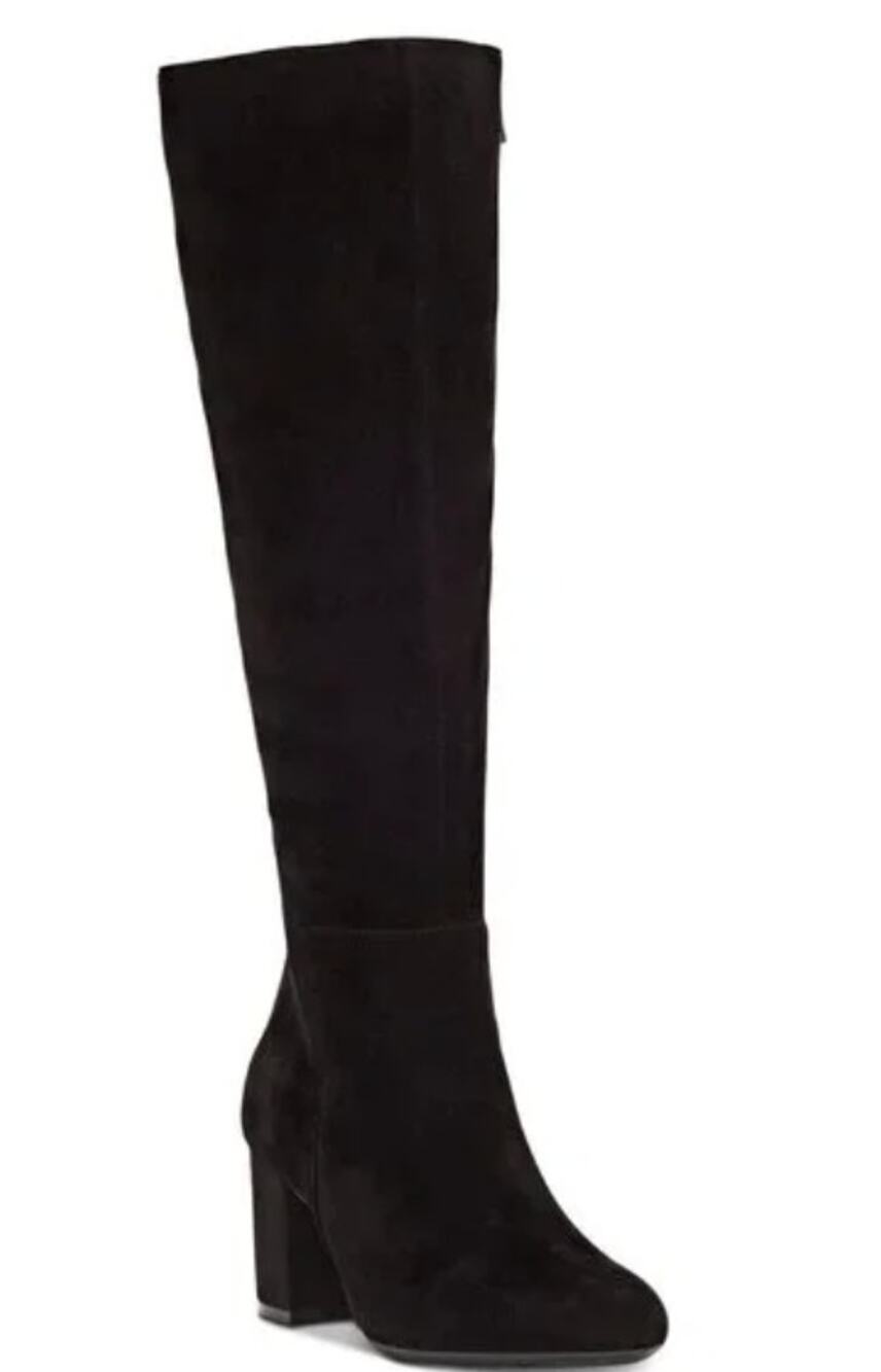 INC Radella Black Suede Knee High Zip Block Heel Boots Size 7.5